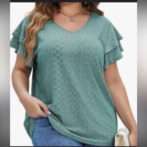 Chic Teal Ruffle Sleeve Blouse